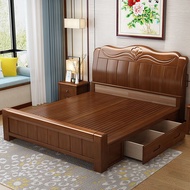 HY/🏮Solid wood bed1.8M Master Bedroom Double Bed1.5M Wooden Bed High Bed with Box1.2M Big Bed Storage Bed Direct Sales A