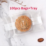 100pcs Mooncake Packaging Bag 50g 100g 125g 150g Moon Cake  Tray and Bag Transparent Food Biscuit Co