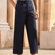 Yamamoto Style Retro Relaxed Fit Straight Leg Casual Pants For Men, High-End Slimming Effect Navy Bl
