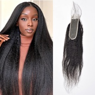 2x6 Kinky Straight Lace Closure Brazilian Human Hair Coarse Italy Yaki Closure 6x2 Frontal For Black
