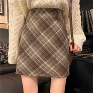 Plaid Woolen Women's Skirt 2023 New Autumn/Winter Short Slim Looking Hip A- line Berkeley Skirt