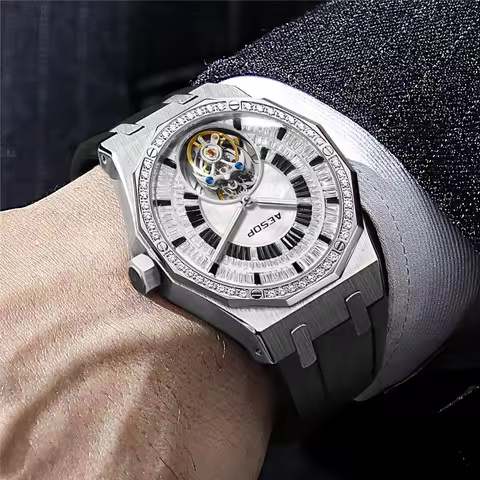 AESOP Luxury Diamond Tourbillon Automatic Watch Hollow Polygon Waterproof Fashion Mechanical Watch