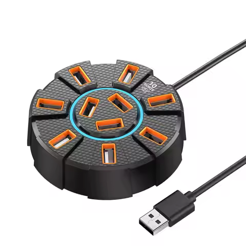 1.2m 10 Ports HUB 7 Colors RGB Backlight USB2.0 Cable Splitter 1 in 10 out Mouse Keyobard Printer Ex