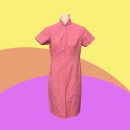 二手 古董訂製 淡紫色 緹花 開衩 短袖 旗袍 CA404