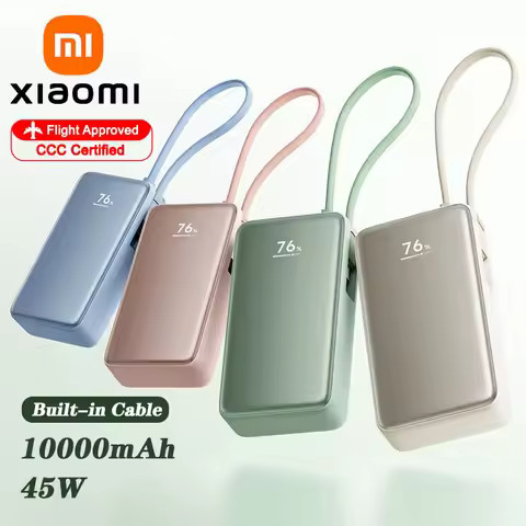 XIAOMI Power Bank 10000mAh 45W with Built‑in USB‑C Cable Two-way Fast Charge & LCD Display Portable