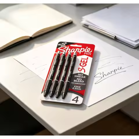 Sharpie S-Gel Pens 0.5 mm Pen Point Size, Black Gel-based Ink, 4 Pack