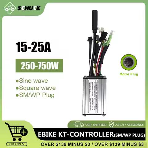 24V/36V/48V 250W-750W KT Ebike Controller with SM Connector+WP Motor Plug for Electric Bicycle 15A 1