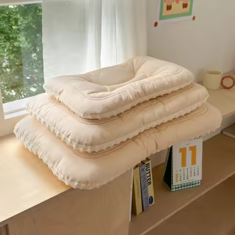 Comfortable Low Pillows for Parent and Child, Pure Cotton and Bean Velvet, Kids Adult Sleeping Pillo