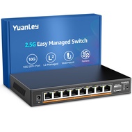 YuanLey 9ポート 2.5G 簡単管理イーサネットスイッチ Witch 10Gbps SFP+、100Mbps/1G/2.5Gネットワーク対応、QoS/VLAN/IGMP対応、メタルファンレスウ