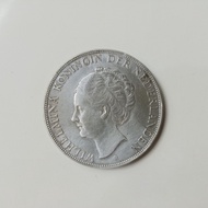 Uang Koin Perak Kuno Belanda 2 1/2 Golden Wilhelmina tahun 1931