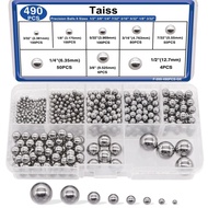 Taiss 490PCS Bola Presisi 8 Saiz, Bola Galas Basikal 1/2" 3/8" 1/4" 7/32" 3/16" 5/32" 1/8" 3/32" Kit