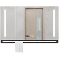 Solid Wood Smart Bathroom Mirror Cabinet with Light Defogging Bathroom Mirror Wall-Mounted Bathroom Mirror with Shelf St