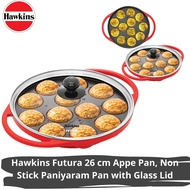 Hawkins Futura 26 cm Appe Pan Non Stick Paniyaram Pan with Glass Lid 12 Cups Paniyarakkal Ceramic Pa