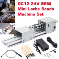 DC 12-24V Mini Lathe Beads Machine Woodwork DIY Lathe Standard Set with Carving Cutter Wood Lathe