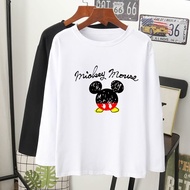 MICKEY MOUSE T-SHIRT Lengan Panjang Muslimah perempuan lelaki kain cotton baju tshirt labuh wanita laki longsleeve