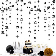 Black Number 21 Circle Dot Twinkle Star Garland Metallic Hanging Streamer Bunting Banner Backdrop De