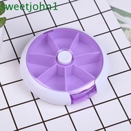 SWEETJOHN Seven-grid Pill Box, Plastic 7 Day Medicine Pill Box, Portable Waterproof Rotating Weekly Travel Pill Case Tablet Container
