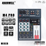 HARDWELL M4PRO, 4-channel mixer mini mixer with independent channel volume adjustment, supports USB/Bluetooth/48v phantom power/12v power supply