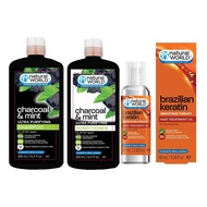 Natural World Charcoal &amp; Mint Purifying Shampoo, Cond and Brazilian Keratin Hair Treatment Oil