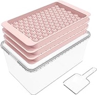 Lamesa Ice Cube Trays with Lid and Bin (3 Pack), 0.45IN Sphere Ice Cube Mold with Scoop, Space-Saving Ice Trays for Mini Fridge Freezer Making Sphere Ice Balls for Coffee Cocktail&amp;Juice(pink)
