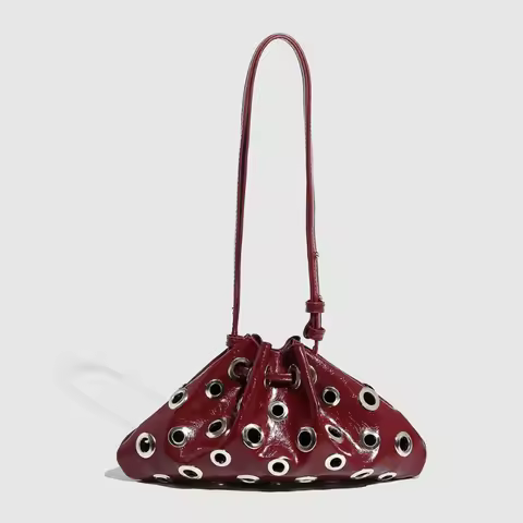 Women Metal Stud Y2k Shoulder Bag Large Capacity Retro Hollow Handbag Drawstring Crossbody Bag Shopp