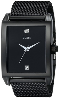 Mesh Black Ionic Plated Rectangular Genuine Diamond Watch. Color: Black (Model: U0298G1)