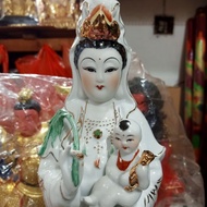 Ready patung dewi kwan im guan yin gendong anak berdiri 16 inch
