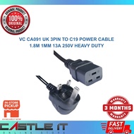 VC CA091 UK 3Pin to C19 Power Cable 1.8M 1mm 13A 250V Heavy Duty