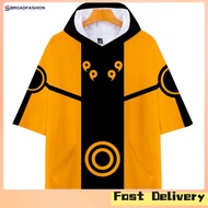 Broadfashion Men T Shirt Anime Naruto Sasuke Digital Printing Tops Hooded Short Sleeve T-shirt
