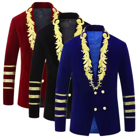 Fashion Men Luxurious Gold Velvet Suit Double Breasted Loose Jacket Gentlemen's Palace Wedding Banqu