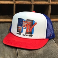 MTV Music Television Trucker Hat Vintage 90's Style Mesh Snapback Cap RWB USA Flag Patriot Logo