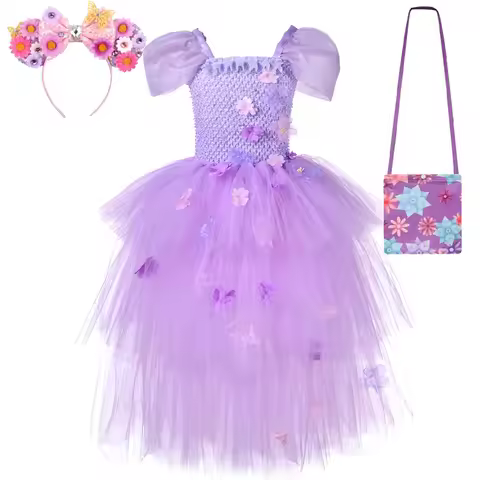 Encanto Isabella Layered Dresses for Girls Kids Birthday Party Christmas Costumes Princess Long Ball