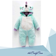 SHE!N Persoplay Baby Girl 3D Unicorn Design Hooded Plush Bodysuit Jumpsuit Onesie For 9-12mos