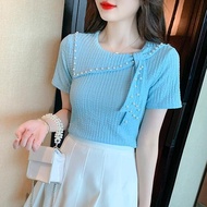 Luxqlo Áo Voan Áo Kiểu Hàn Quốc Tay Ngắn Cho Nữ Áo Trắng Dáng Ôm Thời Trang Mùa Hè