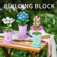 Creative Kawaii Milk Tea Cup Building Block Flower Bouquet Potted DIY Rose Bricks Decor Toys For Children Kids Christmas Gift