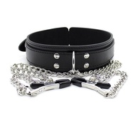 Confidential delivery BDSM Bondage Erotic Slave Collar Nipple Clamps Leather Necklace Chain Fetishs