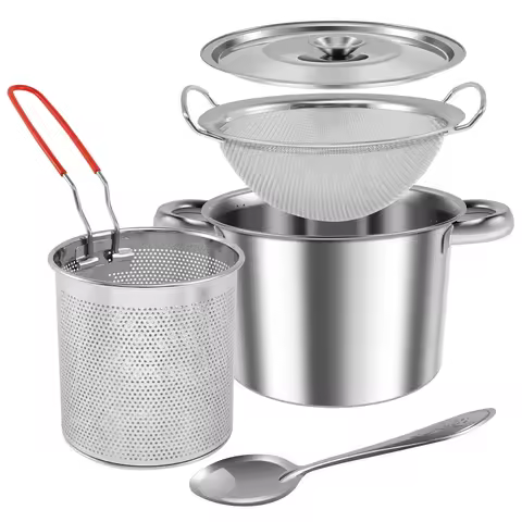 Oil Filter Pot Stainless Steel Oil Strainer Container with Frying Basket Lid Deep Fryer Multi-functi