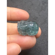D11014 Natural Gem Raw Ore Blue Tourmaline Carved Pixiu Perforated DIY Bracelet Pendant