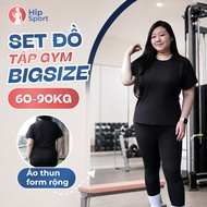 Women's Gym Set Big Size Up to 90kg Loose Formal T-shirt Cool Stretch Pants 5 Colors Gym Yoga