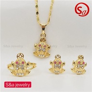 S&amp;a jewelry 18k Bangkok Gold 3in1 necklace earrings adjustable ring set for women set-50