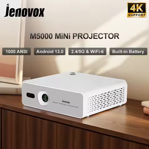Jenovox M5000 Mini 1000 ANSI Portable DLP Projector Built-in Battery Native 1080P Full HD 4K Support