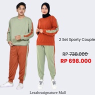 BUNDLING HEMAT 2 PCS Set Sporty Wear LEZAHRASIGNATURE Baju Celana Olahraga Wanita Muslim dan Pria Ny