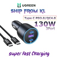 UGREEN 130W Car Charger Quick Charging PD3.0 Fast USB Type C Car Phone Charge