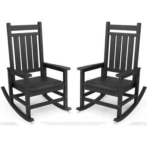 Outdoor Rocking Chair Set of 2, HDPE Rocking Chairs for Adult, Black