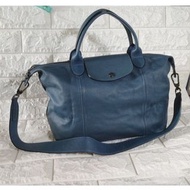 90%新行貨Longchamp 小羊皮斜孭袋 深藍色