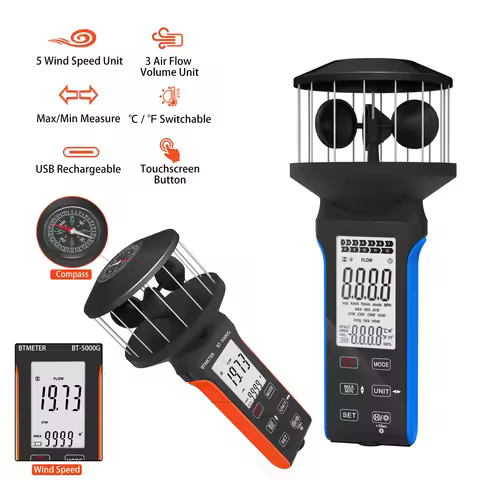 BTMETER Blue Anemometer Wind Speed Air Volume Temperature Measurement Backlight Multi-Function Anemo