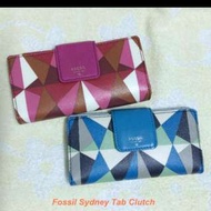 Fossil全新正品 Sydney Tab Clutch 菱格紋皮夾卡片夾