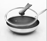 德國技術 雙面蜂巢紋不鏽鋼鑊(冇耳款式)連蓋約32cm