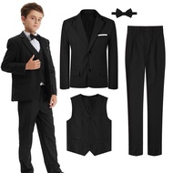 Formal Attire for Kids Boys Tuxedo Suit 6-16 Years Children Black Wedding Ring Bearer Outfit School 