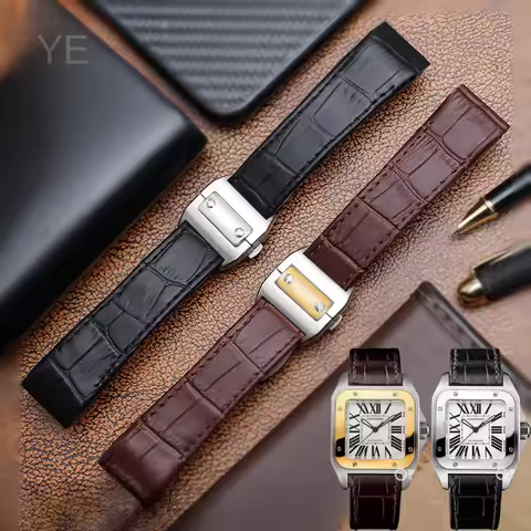 For Cartier Santos Sandoz Series 24.5 23 20mm Waterproof Backing Solid Steel Deployment Buckle Black